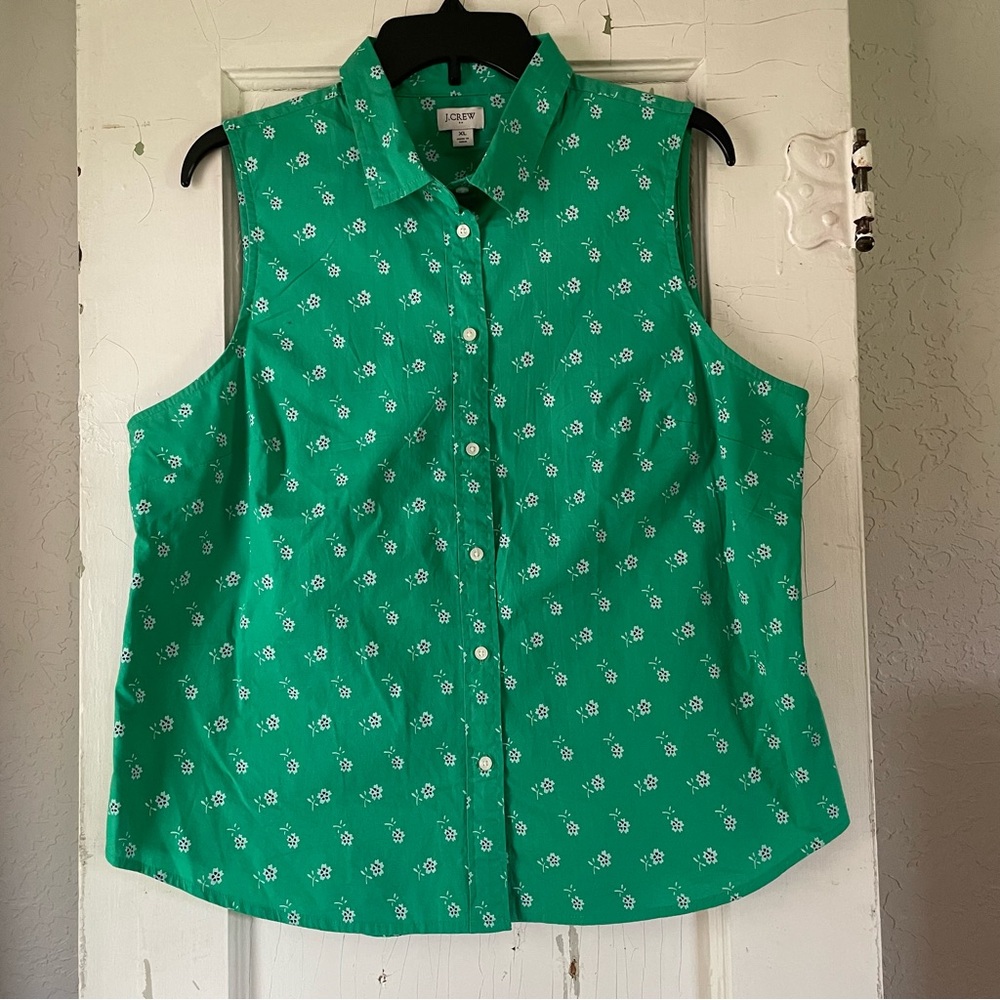 J. Crew Green Sleeveless Floral Top